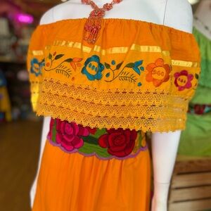 Vibrant Orange Off-Shoulder Midi Dress